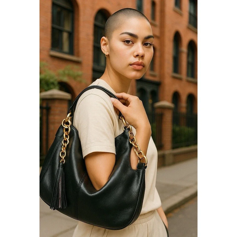 Tignanello Black Leather Shoulder Bucket Bag 12.5”{L}X9.5{H}X4.5”{W} Purse Work - Picture 1 of 13